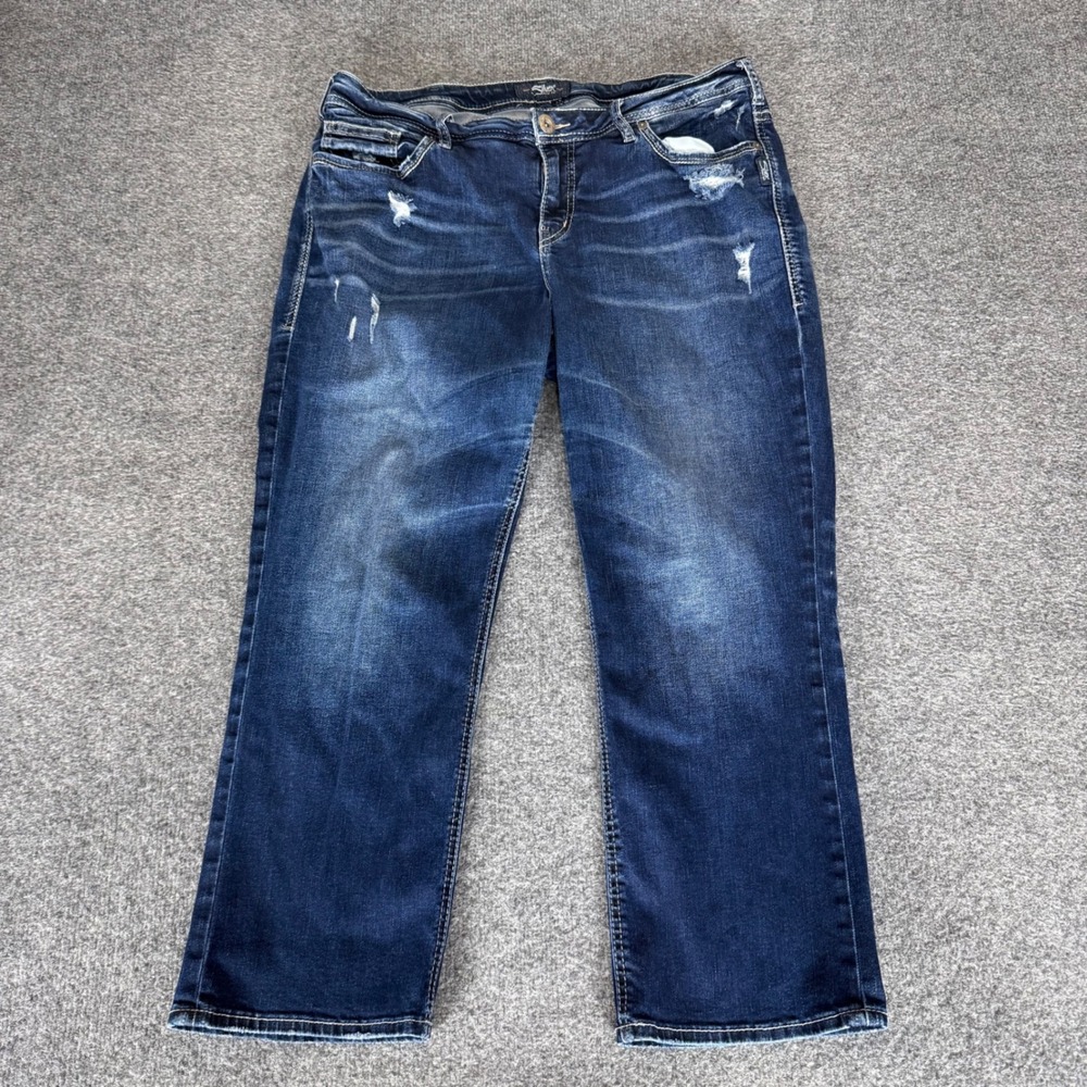 Silver Jeans Suki Capri Dark Wash Distressed Denim Jeans Size 16 (36x26) Casual
